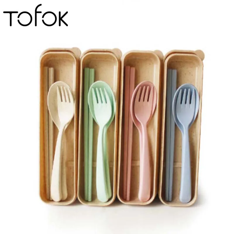 

Tofok Cutlery Set Cutlery Set Portable Travel Kids Adult Wheat Straw Spoon Fork Chopstick Camping Picnic Office Gift Dinnerware