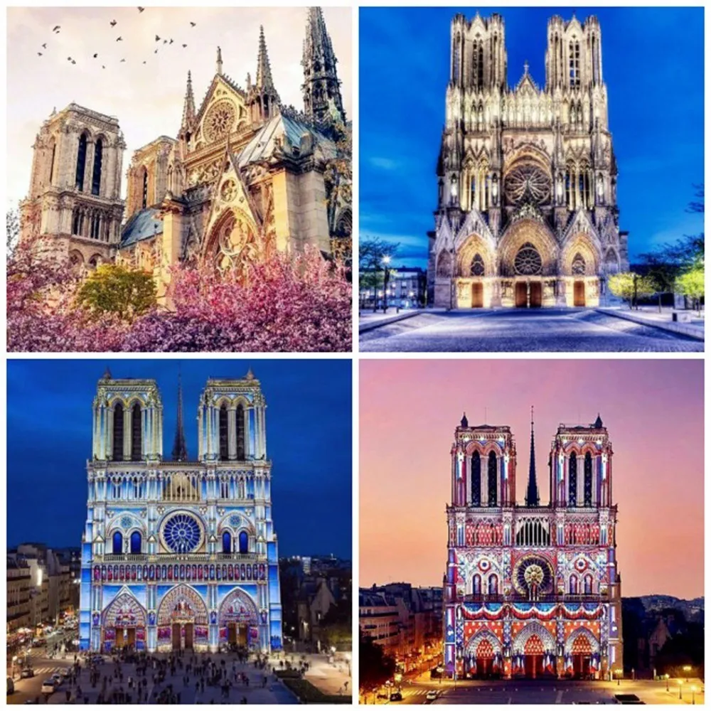 

Huacan Diamond Painting Notre-Dame De Paris Cross Stitch Kits Diamond Embroidery Scenery Diamond Mosaic Home Decoration Beadwork