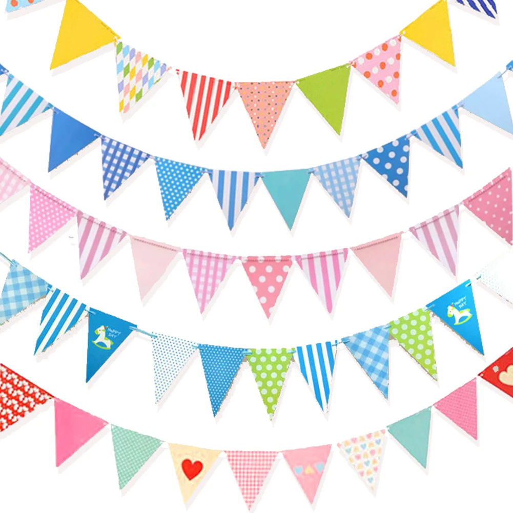 4pcs festival triangle banner cotton fabric buntings flags triangle banner