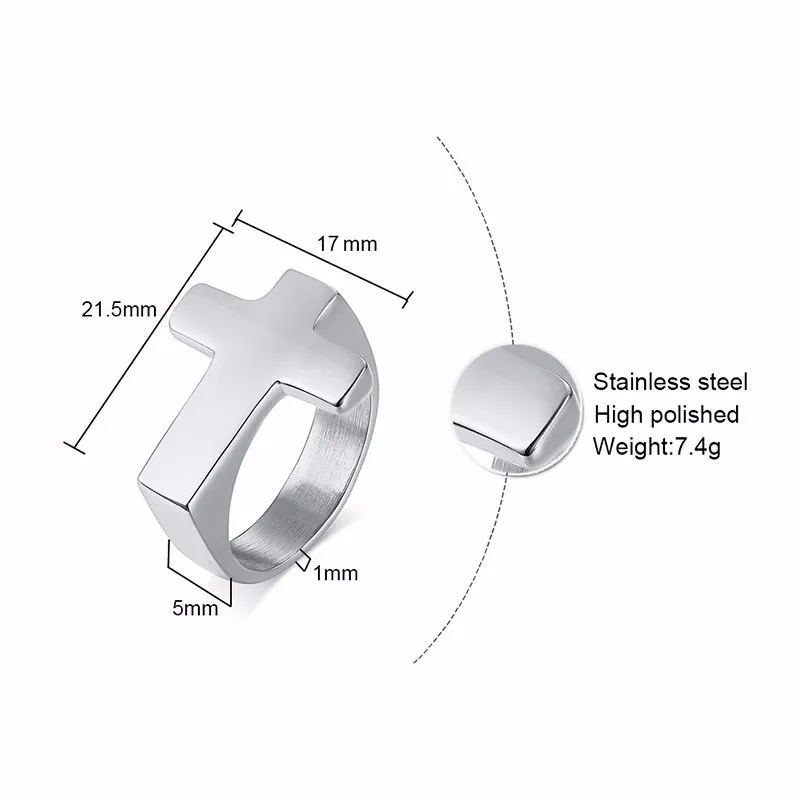 Punk Men Cross Shaped Stainless Steel Ring Jewelry Gifts