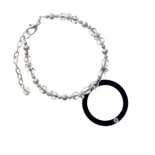 Acrylic 1 1/2&quot Ring with 4mm Crystal Black Clear Beaded Bracelet |