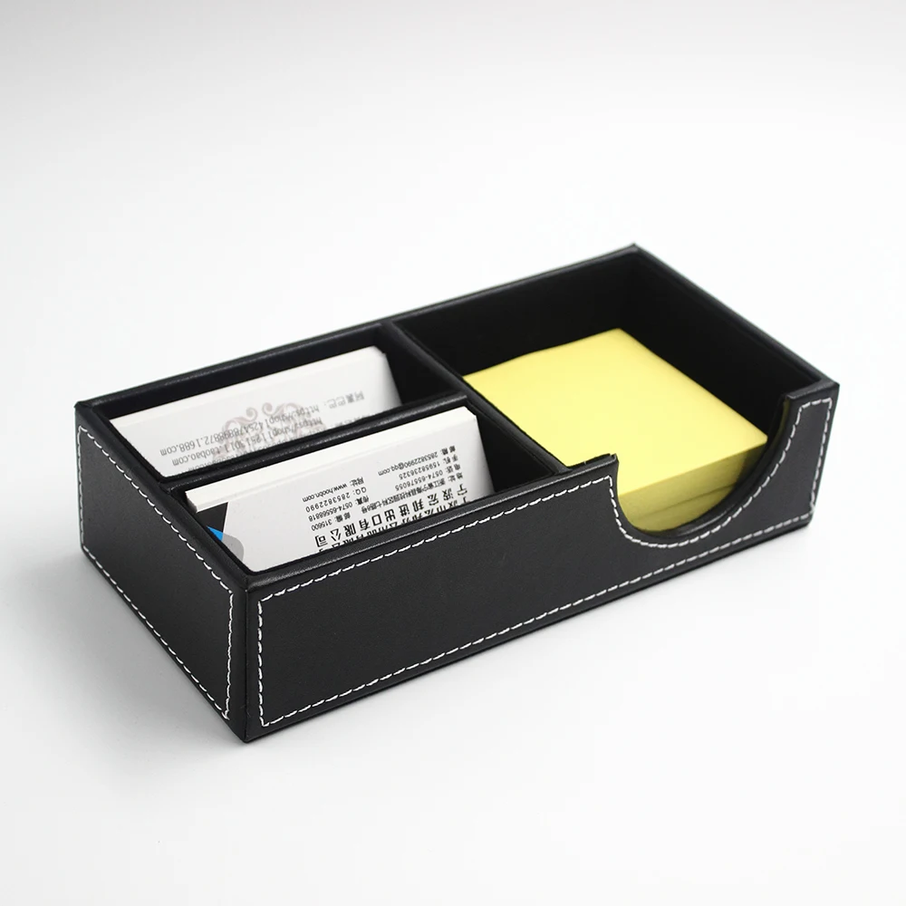 

PU leather Card case Business cards and note boxes Desktop Post-it notes Storage box Change box for office black