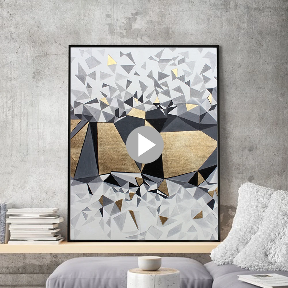 

Simple Abstract Cubic Posters and Prints Stripe Geometric Wall Art Canvas Spray Paining Metallic Color Decor for Home No Framed