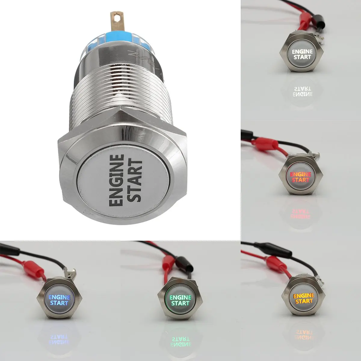 

12V 19mm Car Auto Latching Engine Start Led Metal LED Power Push Button Switch Latching Type On-off Engine Start Switches