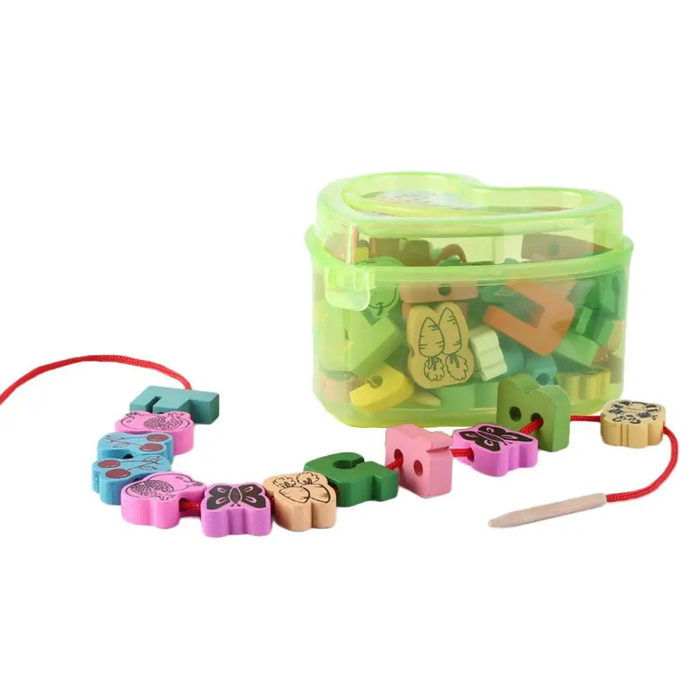 

25pcs Baby Wooden Toys Cartoon Lacing Threading Beads Game Learning Educational Enlightenment Kids Gifts