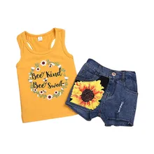 Fashion Toddler Kids Girl Summer Clothes Sleeveless Floral Vest Tops+Sunflower Ripped Denim Shorts Jean 2PCS Outfit Set Fashion Toddler Kids Girl Summer Clothes Sleeveless Floral Vest Tops+Sunflower Ripped Denim Shorts Jean 2PCS Outfit Set
