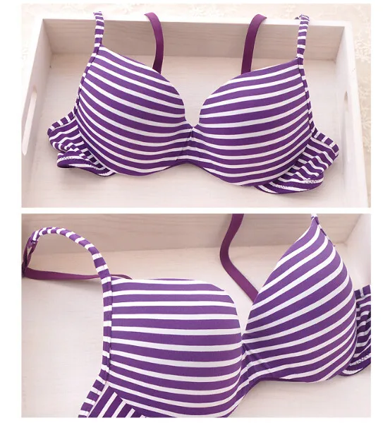 New 2014 cotton striped seamless push up thin cup lingerie set for girl cute and comfortable bra underwear set()