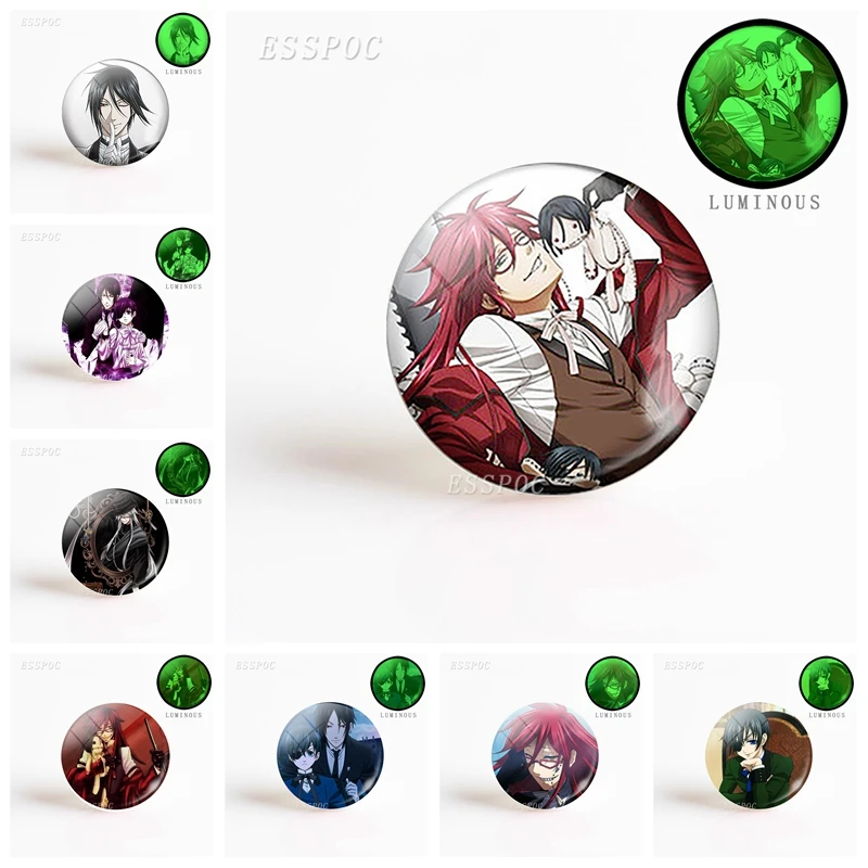 

5PCS Black Butler Metal Kuroshitsuji Ciel Phantomhive Grell Luminous Glass Dome Emblem Anime Manga Making Pendant Jewelry