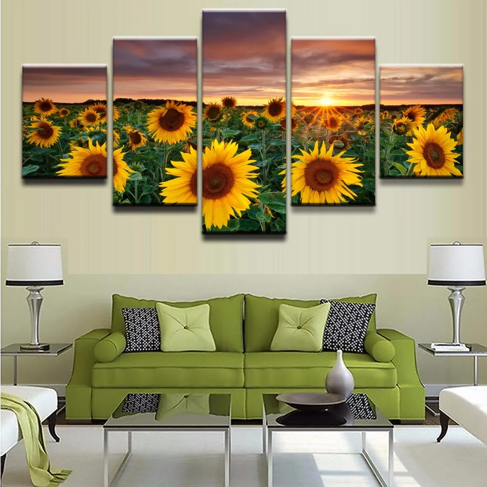 

Canvas Art Printed Pictures Frame Home Decor Poster 5 Pieces The Sunset Shone On Sunflower Flower Painting Living Room Wall Art