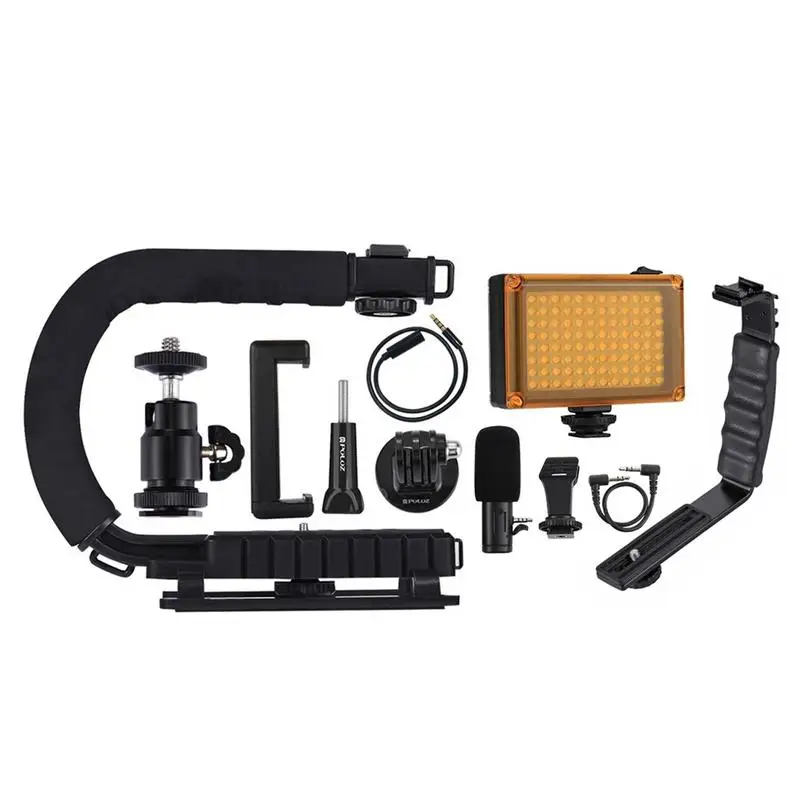 

U - Type Handheld Stabilizer with Microphone+L Bracket+Fill Light Low Angle Shooting with Accessory Shoe for Most Camera DV