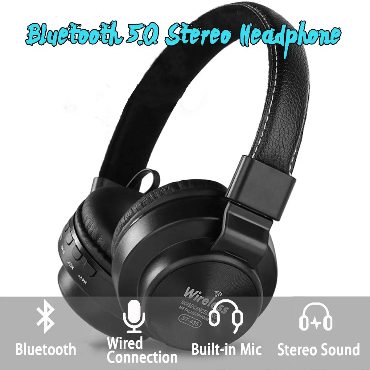 

bluetooth 5.0 Wireless Headset Foldable Over-Ear Headphone Sport Stereo Earphone with Mic AUX USB Cable For Tablet Cellphone