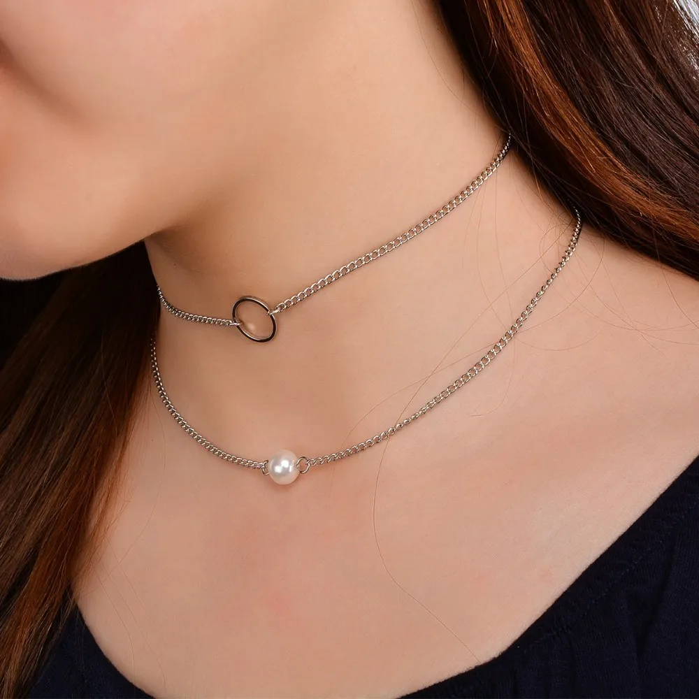 

JOUVAL New Elegant Vintage Necklace Set Circle Simulated Pearl Multilayer Women Summer Beach Chokers Wedding Party Jewelry