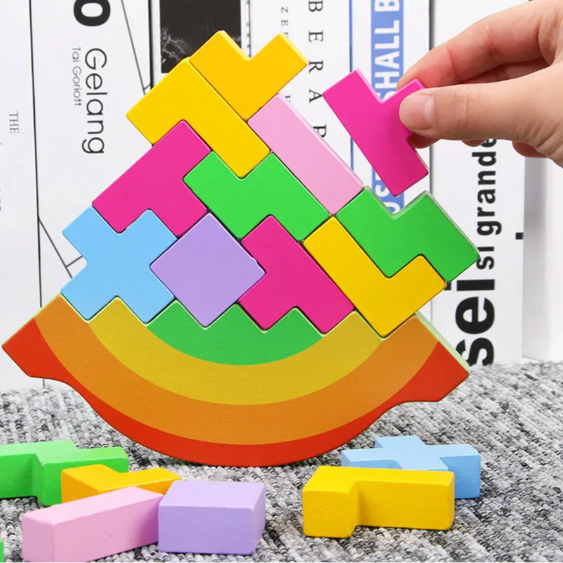 

Rocking stacking height wooden building blocks Children's toys Balance game Kids' Floor Games Tetris puzzle Assembly blocks Toy