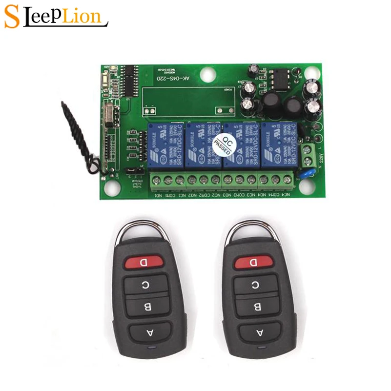 

Sleeplion 85-240V 110V 220V 4 Channel Relay Wireless RF Remote Switch 2 Transmitter+Receiver On/Off 110V 4CH Remote Switch Relay
