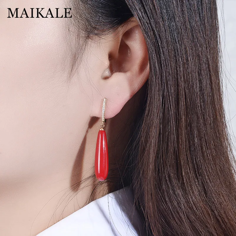 

MAIKALE Simple Drop Earrings With Pearl AAA Cubic Zirconia Plated Gold Silver Water Drop Shape Korean Earrings For Women To Gift