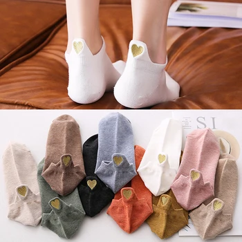 

Smile face Summer Cotton Boat Socks Fashion New product Girl Love heel embroidery Women Boat socks Japanese