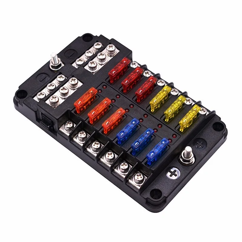 

OHANEE 12v 32v Plastic Cover Fuse Box Holder M5 Stud With Led Indicator Light 6 Ways12 Ways Blade For Auto Car Boat Marine Trike