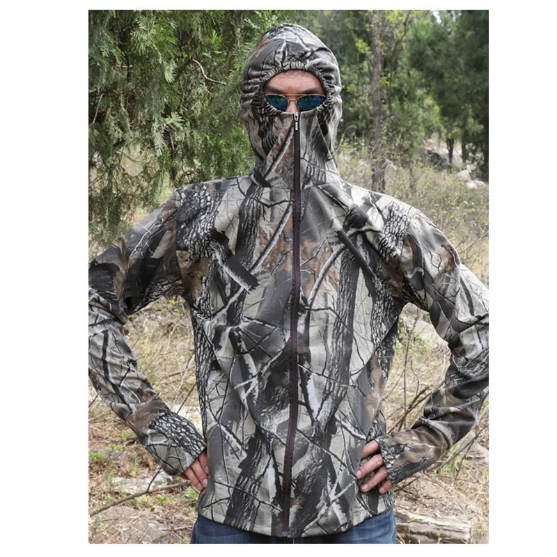 

4XL Pure Cotton Breathable Fishing Sunscreen Hooded Clothes Summer Outdoor Bird Watching Hiking Hunt Bionic Camo Tactical Shirt