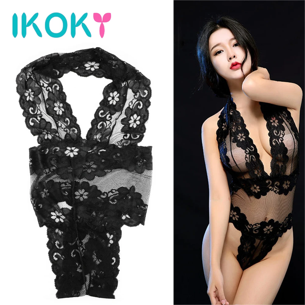 

IKOKY Deep V Neck Transparent Erotic Underwear Lace Sexy Underwear Sleeveless Sexy Costumes Backless Bodysuit