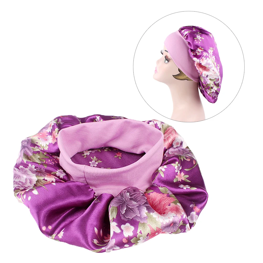 

Nightcap Colorful Satin Floral Wide Side Elastic Sleeping Cap Chemotherapy Hats Hair Loss Caps For Women Girls