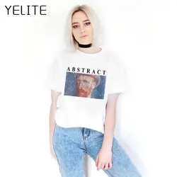 Yelite мода футболка Женская сезон: весна–лето с принтом для девочек короткий рукав с круглым вырезом из хлопка и спандекса Для женщин топ