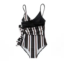One Piece Adjustable Bikini Set Striped String Retro Swimwear Women Bandage Push Up Swimsuit Summer Female Bathing Suit Monokini string striped bikini set with tassel