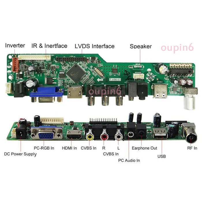  LED EDP TV56 remote VGA USB Audio RF HDMI LCD Controller board kit For BOE display NT156WHM-N42 136