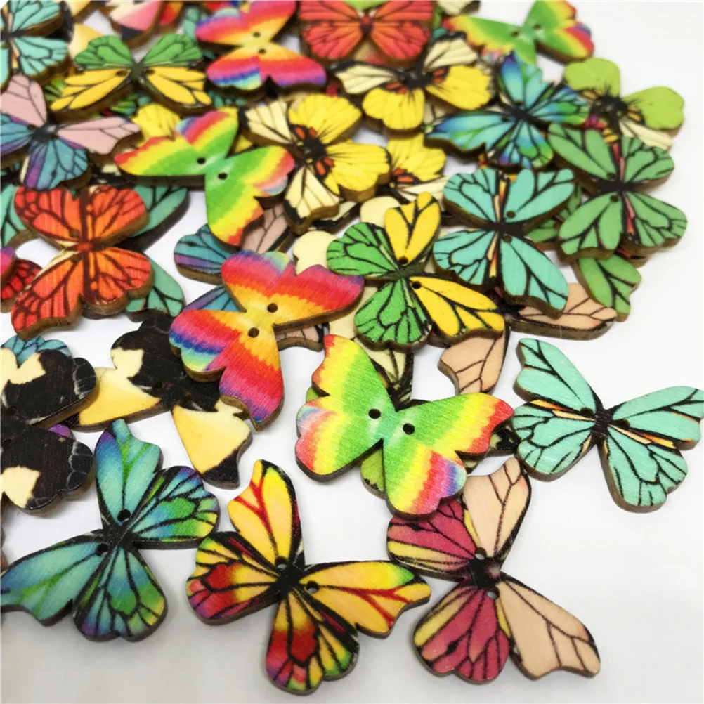 

50 Pcs Buttons Colorful Cartoon Butterfly Wooden Snaps DIY Snaps Wooden Buttons for Sewing DIY Craft Scrapbook Kniting