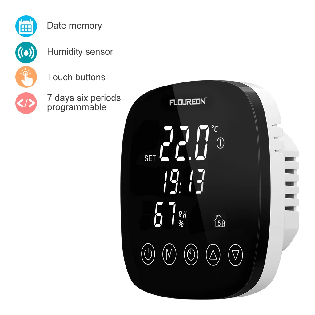 

FLOUREON Digital Thermostat for Home Heating Programmable Touch Screen Accurate Temperature Control with Humidity Sensor Modern