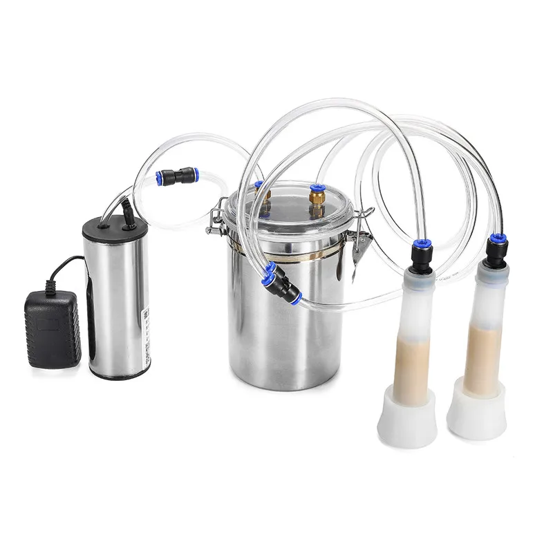  2L Portable Farm Electric Milking Machine for Goat Cow Sheep Milker 75Kpa Dual Vacuum Pump Bucket M