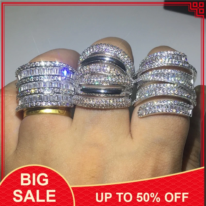 Handmade Big Finger ring 925 Sterling silver 5A AAAAA Cz Cross