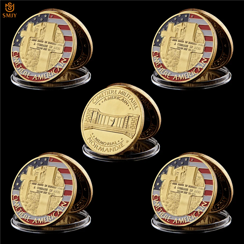 

5P WW II 70th Anniversary Of Normandy Landing Battle USA Military Gold Challenge Coin Collection Decoration Souvenir Badge Gifts