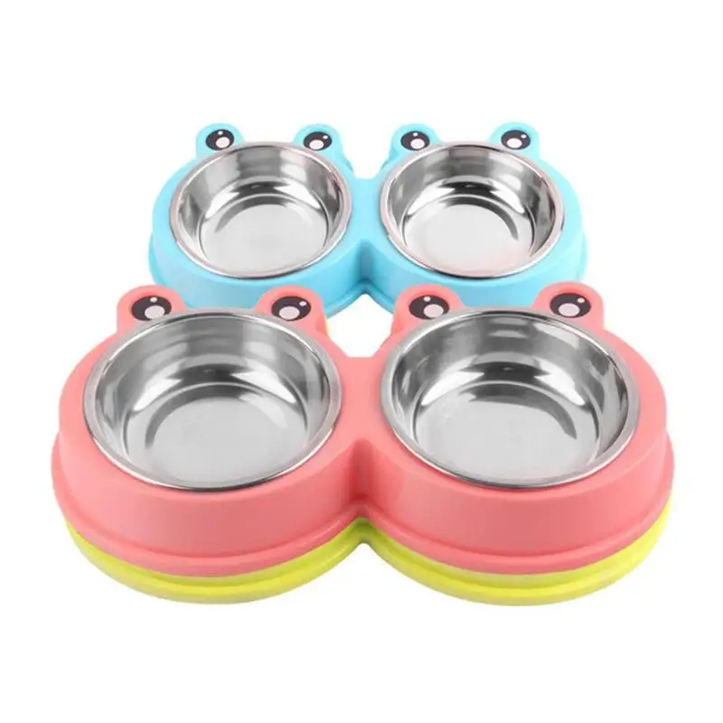

Stainless Steel Pets Double Bowls Non-Slip Dog Puppy Cats Food Water Feeder