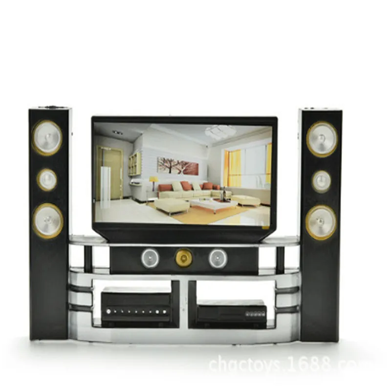 

1:6 TV Home Theater Cabinet Set Combo Mini For Doll Furniture Television Accessory Decoration House Furniture Baby Girl Toys