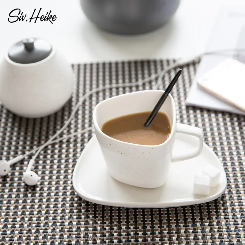 

Brief Style Stylish Irregular Shape Coffee Mug With Tray Set Coffeehouse Cafes Tazas Xicara Tasse Espresso Breakfast Cup Saucer