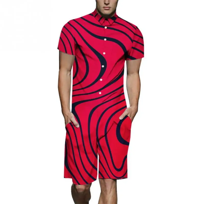 

Men 3D Floral Zebra Print Pattern Button Down Jumpsuit Short Sleeve Pants Playsuit
