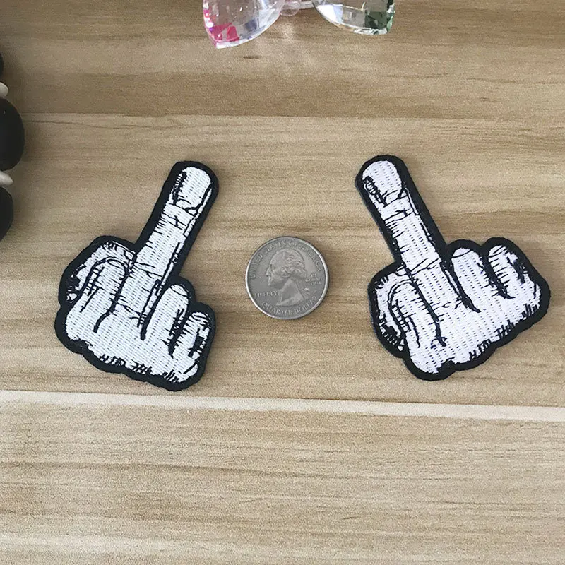 

Punk Style Middle Finger Skull Patches Rock Appliques Jacket Stripe On Clothes Iron On Biker Embroidered Patches For Cloth Decor