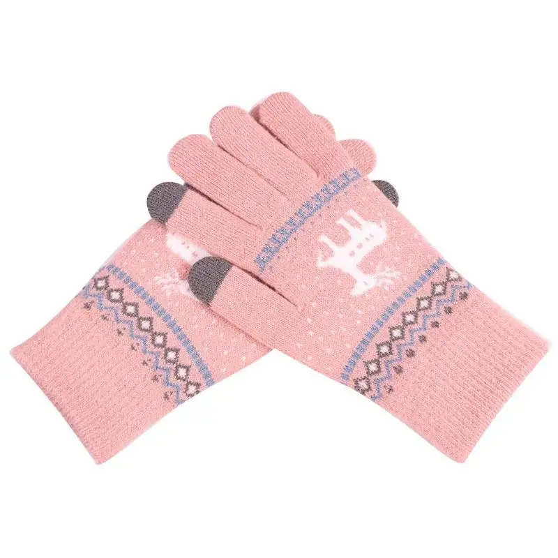 Christmas Magic Winter Warm Women Knitted Gloves Touch Screen Smartphone Wool Cashmere Gloves One Size Autumn Adult Girl Gloves