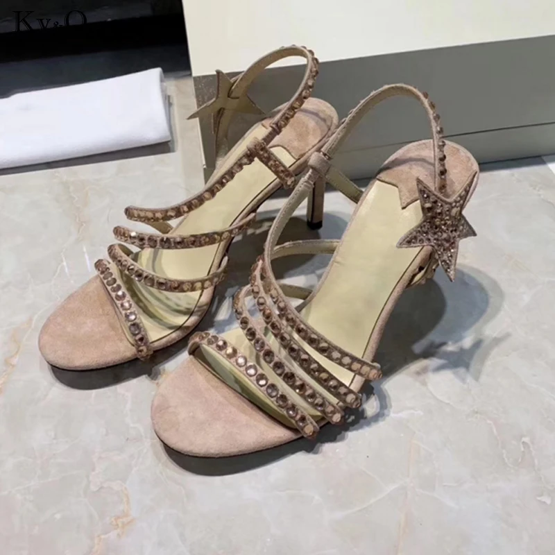 

2019 Summer New Women's Straps Fashion Rivets Hot Water Drilling Comfortable Open Toe Casual Wild Super High Heel Sandals 8-10cm