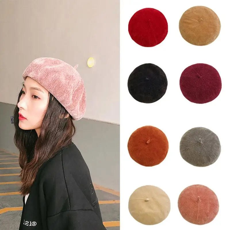 

Wool Beret Female Winter Hats For Women Flat Cap Knit 100% Cashmere Hats Lady Girl Berets Hat Female Bone Tocas Painter Hat