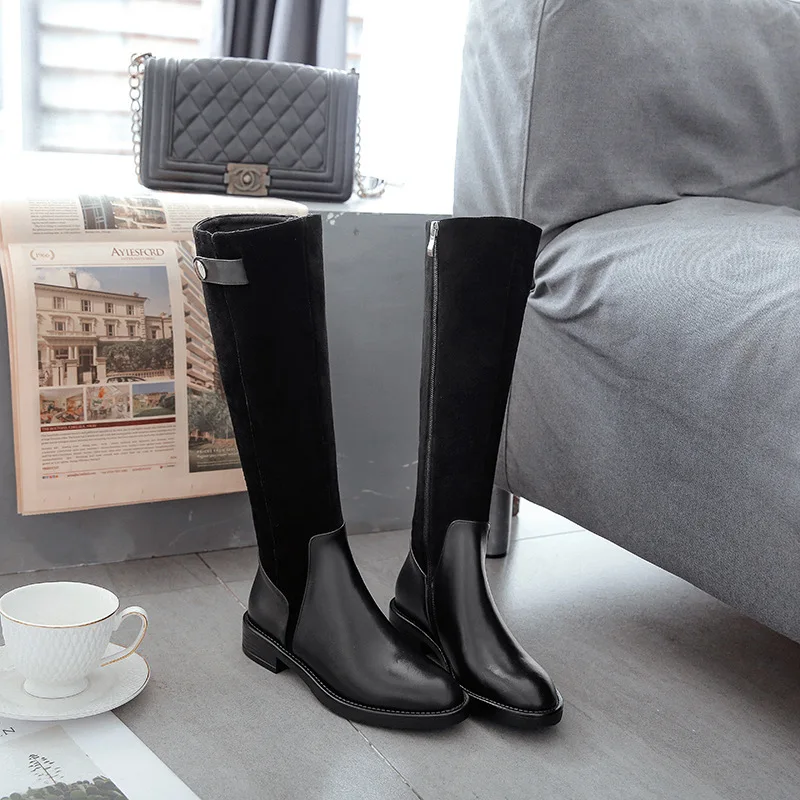 

High Woman Flat Genuine Women's Shoes Europe 2018 Autumn Winter Women Boots