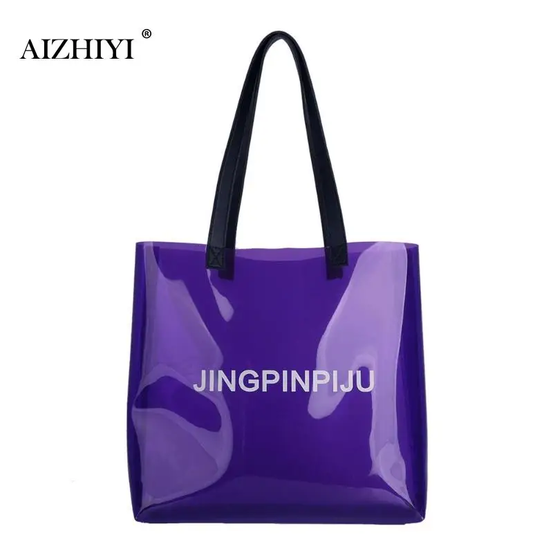 

Transparent PVC Handbag Beach Shoulder bags Women 2019 New Trend Tote Candy Color Plastic Clear Bag Large capacity Totes Bolsas