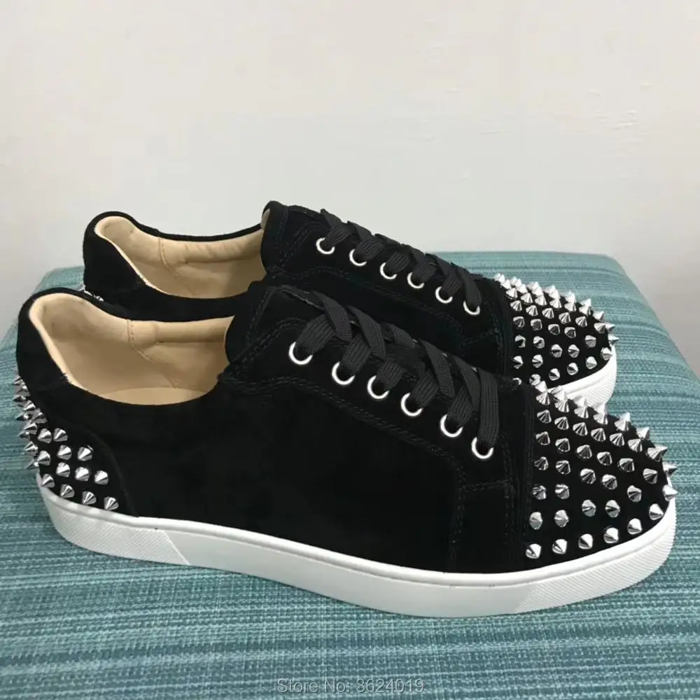 

Low Cut Luxury cl andgz spikes toecap and heel Lace Up Men Fashion Red bottoms Shoes Sneakers leather casual Flat shoes Male