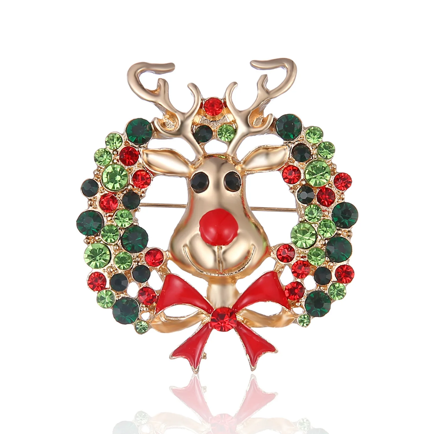 Elk Christmas Brooch For Women Colorful Rhinestone Bow Deer Brooches
