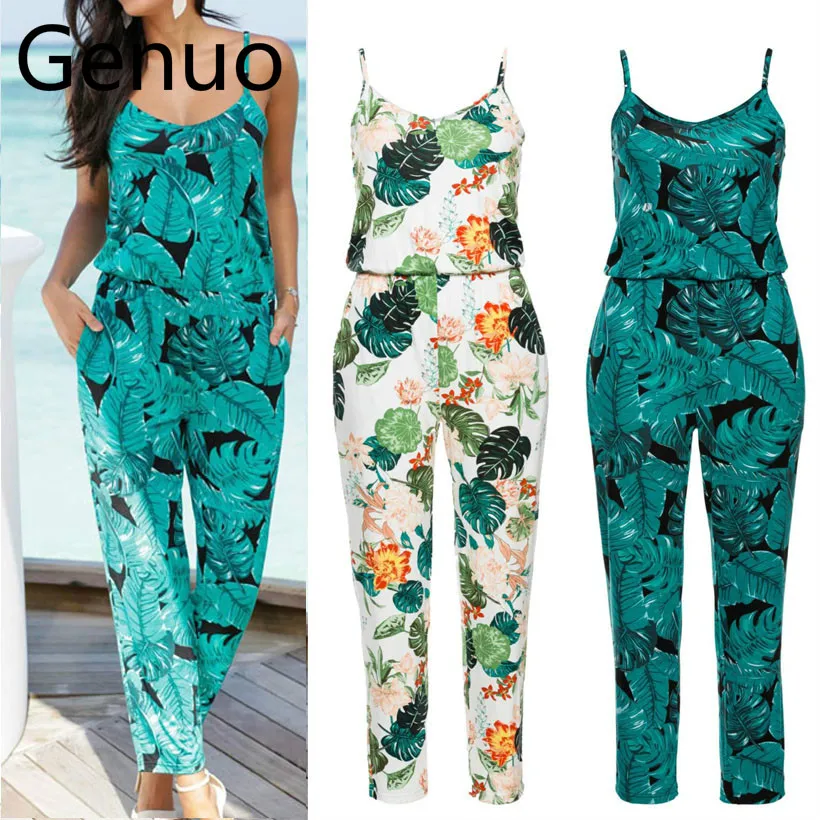 

Sexy Sleeveless jumpsuit women long romper 2019 summer lady Fashion floral trousers beach jumpsuit coveralls sexy female frock