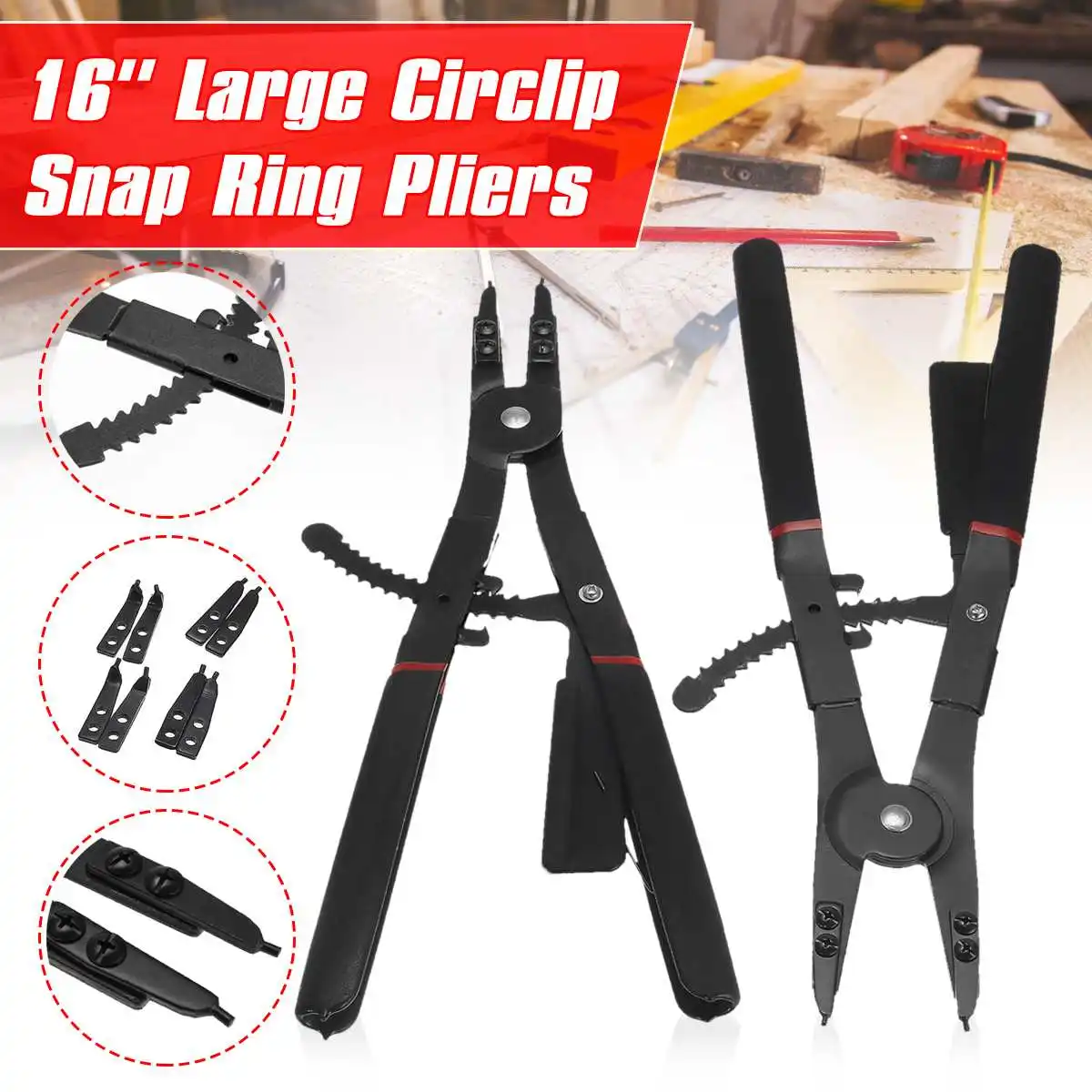 

2Pcs 16 inch Large Circlip Multi-function Pliers Snap Ring Pliers Set Retaining Ring Remover Ratcheting with Replacement Tips