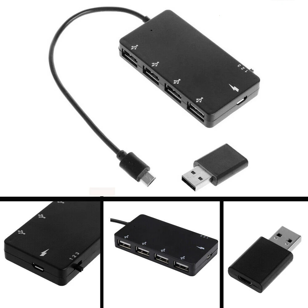 

4 Ports Micro USB Host OTG Hub Power Charging Adapter Cable Connecting Keyboard Mouse Card Reader