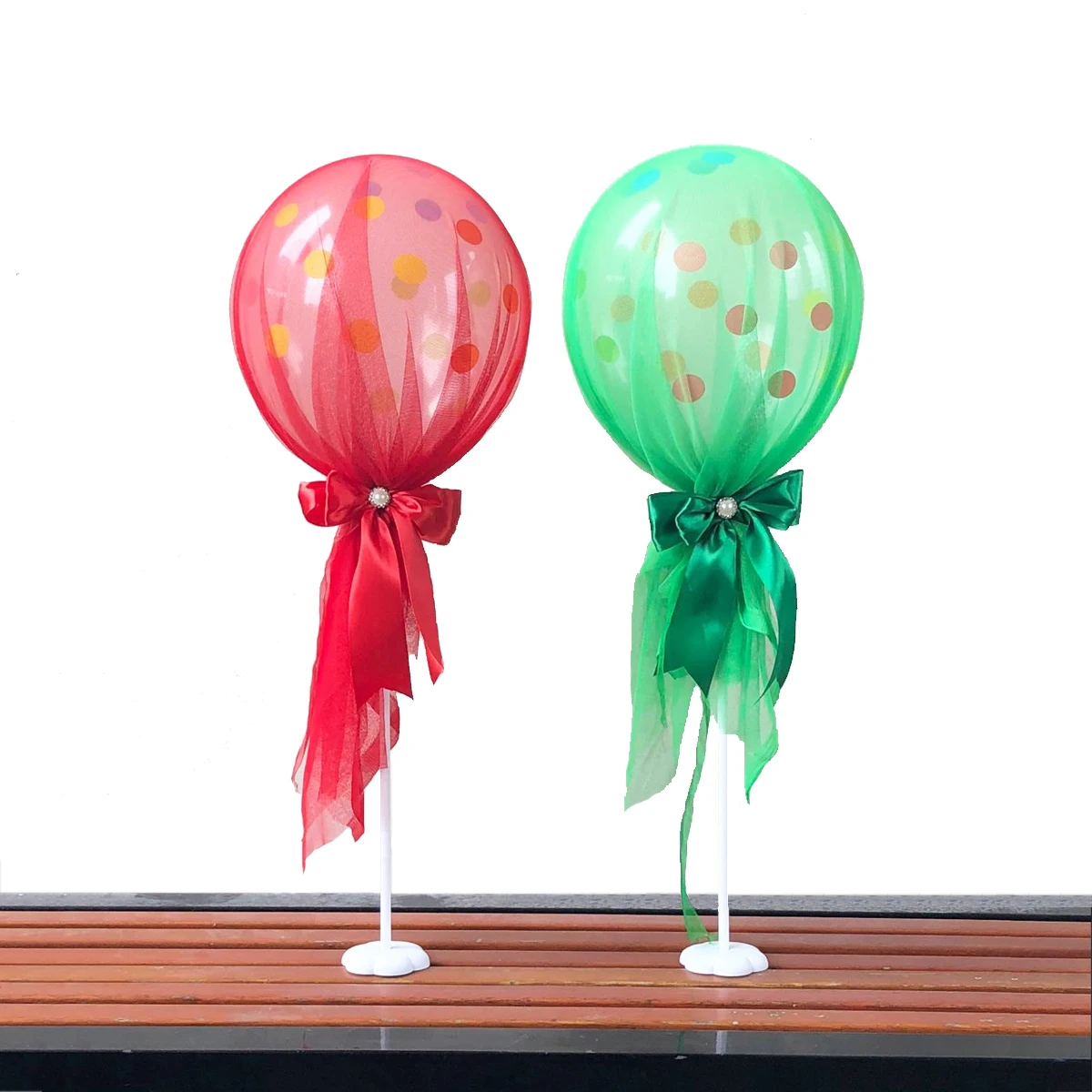 6pcs Table Balloon Stand Kit 12inch Bowknot Tulle Dot Balloons With