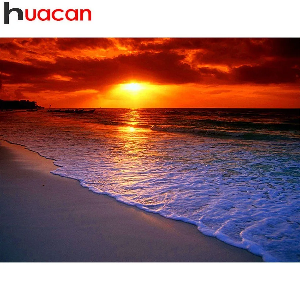 

HUACAN 5D DIY Diamond Painting Landscape Full Square Diamond Mosaic Seaside Picture Of Rhinestone Embroidery Beach Decor Home
