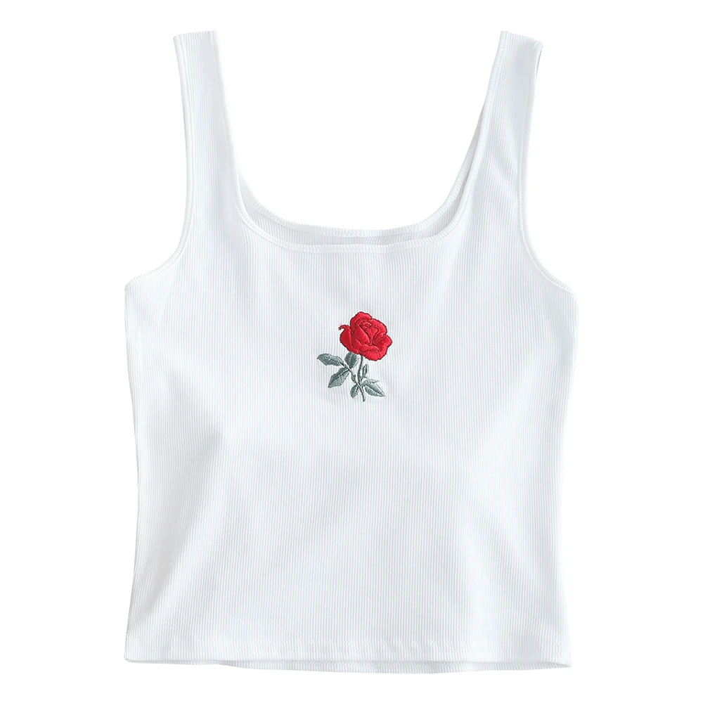 Женский короткий топ с вышивкой ZAFUL Rose винтажный укороченный из хлопка цветочным